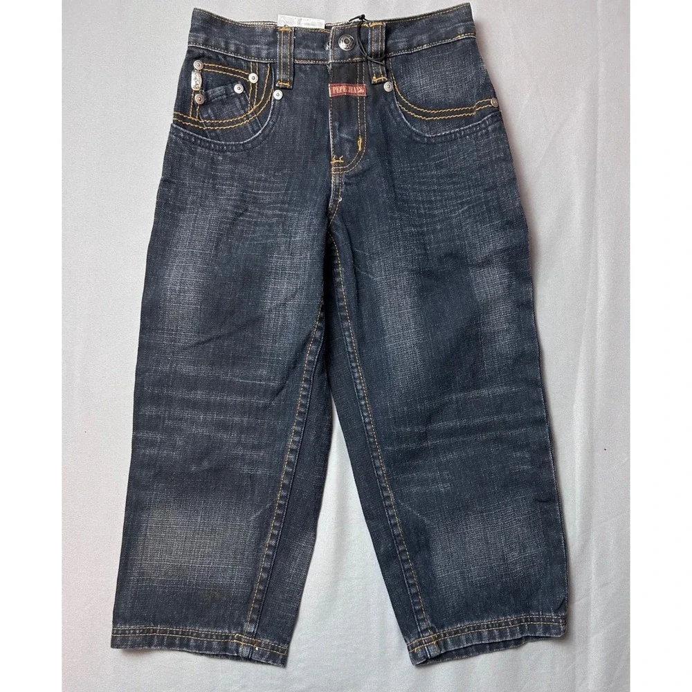 VTG Pepe Jeans London Jasper Kids Denim Jeans Chalk Aged Dark Wash Size 4 NWT